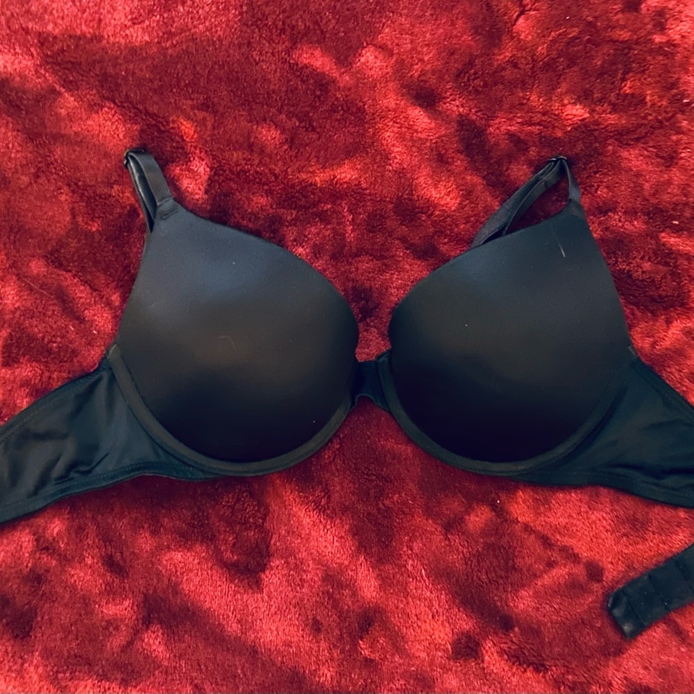 “Pink” by Victoria’s Secret Black Satin Push-up Bra 34B